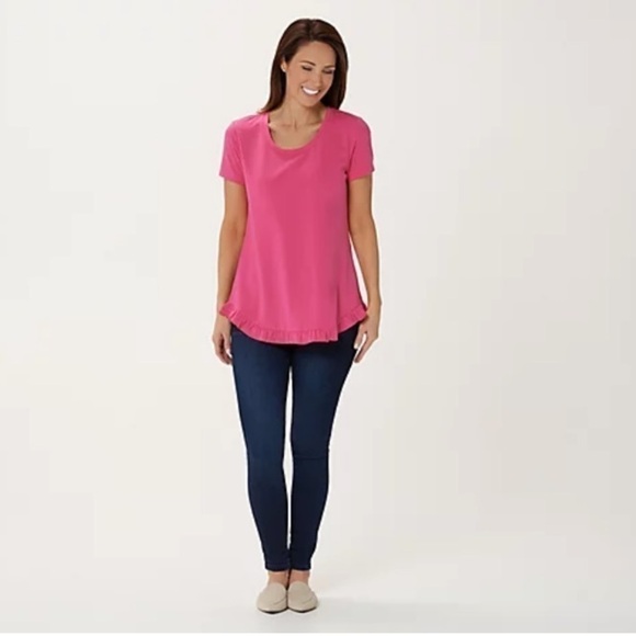 NWOT Isaac Mizrahi Live! Scoop Neck Curved Ruffle Hem Knit Top M Medium Blue - Picture 5 of 14